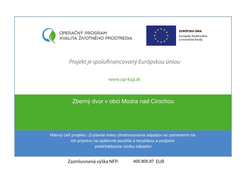 Publicita projektu Zberný dvor v obci Modra nad Cirochou